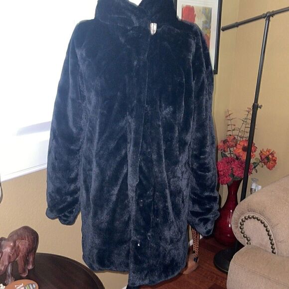 Dennis by Dennis Basso Reversible Faux Fur Coat, SZ XS - Picture 9 of 12